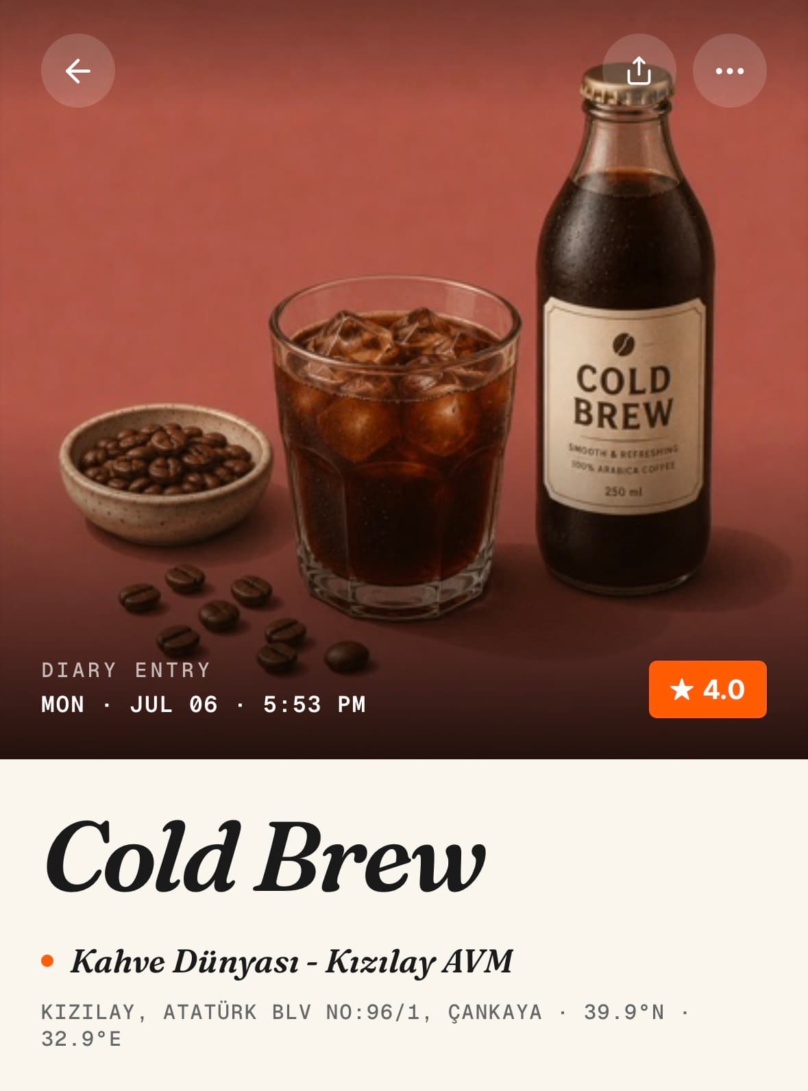A logged Cold Brew diary entry rated 4.0